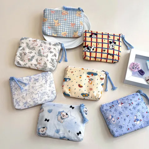 Cute Mini Canvas Coin Purse Portable Lipstick Storage Bag Cartoon Animal Print Cosmetic Pouch Women Small Sundries Organizer