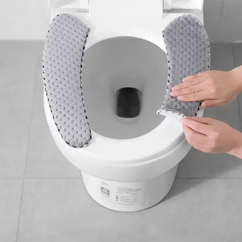 Cojín de Asiento de Inodoro de Flanela Impermeable para Hogar Invierno Cálido Adhesivo Cubierta de Tapa de Inodoro Lavable Alfombrilla de Baño