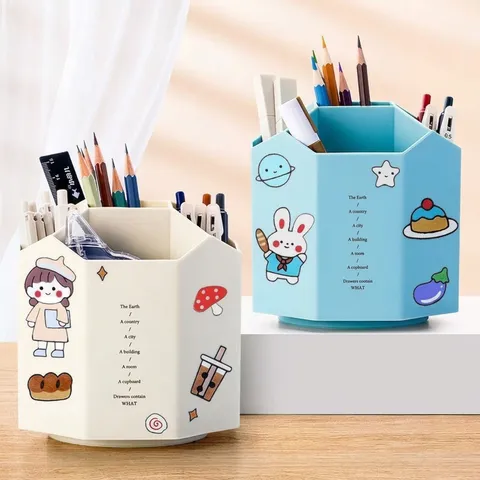 Moderner Plastik 360 Grad Drehbar Stifthalter Fünf Fächer Schreibtisch Organizer Multifunktional Schreibwaren Box Für Büro Schule