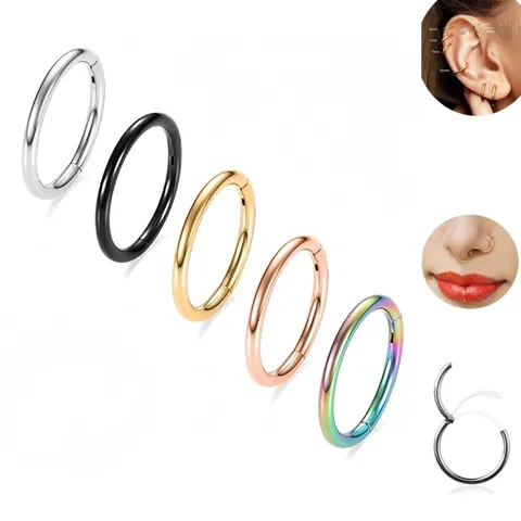 Stainless Steel Seamless Nose Hoop Hinged Segment Clicker Septum Piercing Ring For Unisex Body Jewelry Nose Stud Lip Ring Earring