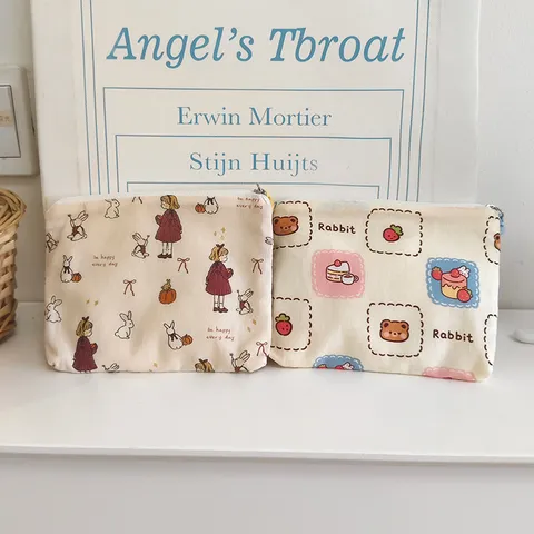 Cute Cartoon Canvas Coin Purse Portable Mini Lipstick Cosmetic Bag Small Storage Pouch