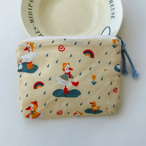 Ins Cute Cartoon Printed Canvas Makeup Bag Portable Travel Toiletry Pouch Cosmetic Storage Bag