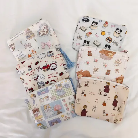 Cute Cartoon Canvas Coin Purse Portable Mini Lipstick Cosmetic Bag Small Storage Pouch