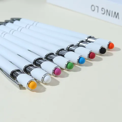 Μεταλλικό Στυλό Διαρκείας Touch Screen Stylus Ανασυρόμενο Στυλό Λευκός Κορμός Με Πολύχρωμα Tips Αφής Γραφείο Σχολείο Γραφή