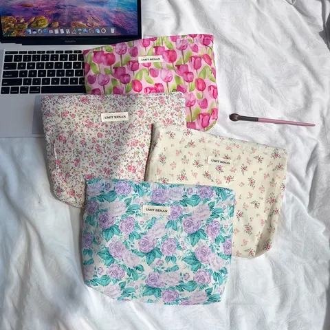 Floral Print Cosmetic Bag Portable Travel Makeup Pouch Zipper Toiletry Organizer Handbag For Women Daily Use