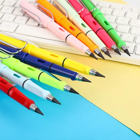 Eternal Inkless Pencil Without Sharpening HB Lead Writing Drawing Pencil Plastic Shell Metal Clip Student Stationery Pen