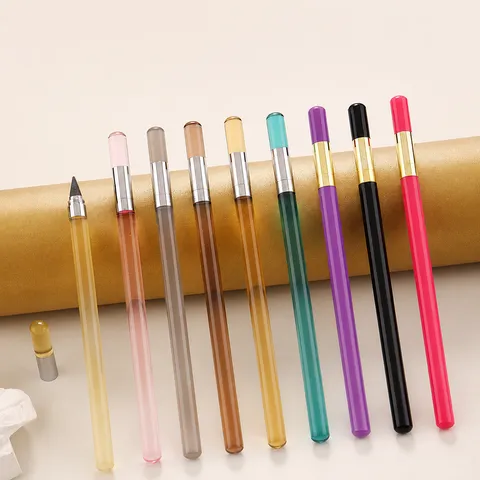 Acrylic Transparent Eternal Pencil Inkless Writing Long Lasting Student Drawing Pencil Metal Nib Smooth Writing Stationery