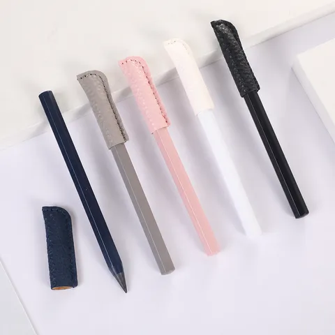 Metal Eternal Pencil Without Sharpening HB Lead Pencil With Leather Pen Case For Writing Drawing Office