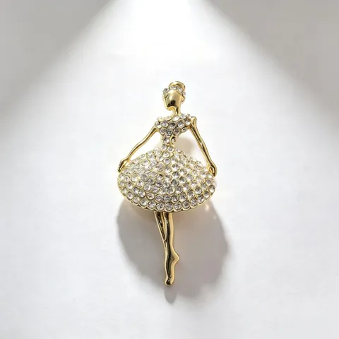 Elegant Alloy Rhinestone Ballet Girl Brooch For Women Sparkling Crystal Ballerina Pin For Suit Cardigan Dress Jewelry Gift