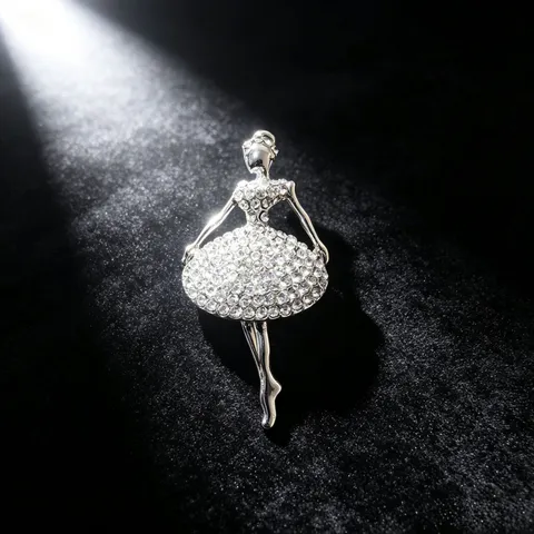 Elegant Alloy Rhinestone Ballet Girl Brooch For Women Sparkling Crystal Ballerina Pin For Suit Cardigan Dress Jewelry Gift