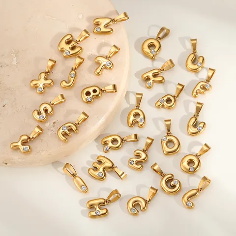 Stainless Steel PVD 18K Gold Plated 3D Bubble Alphabet Letter Pendant Rhinestone Inlaid DIY Jewelry Making Accessories Charms For Women Men