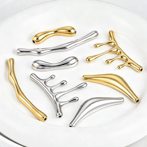 304 Stainless Steel Lava Fluid Curved Tube Perforated Pendant For DIY Jewelry Making Handmade Necklace Charms Accessories Minimalist Style
