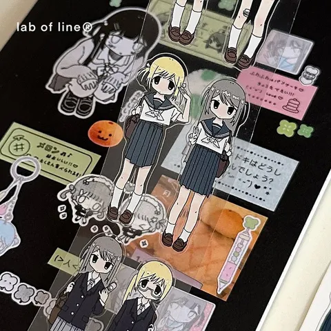 Retro Manga Schattig Washi Tape PET Stanssticker Rol Flitszand Scrapbooking Dagelijks Briefpapier