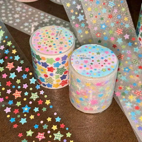 Kleurrijke Sterren Decoratieve Washi Tape Synthetisch Papier En PET Stansband Voor Dagboek Scrapbooking DIY Ambacht