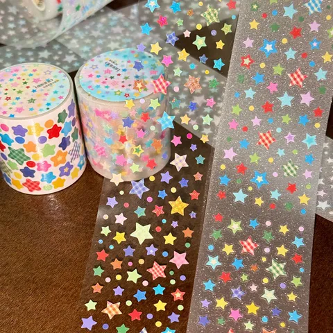 Kleurrijke Sterren Decoratieve Washi Tape Synthetisch Papier En PET Stansband Voor Dagboek Scrapbooking DIY Ambacht