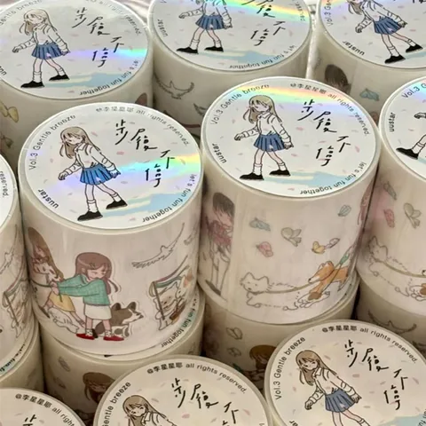 Originele Illustratie Schattig Meisje Thema PET Synthetisch Papier Washi Tape Stickerrol Voor Dagboek Scrapbooking DIY Decoratieve Kantoorartikelen