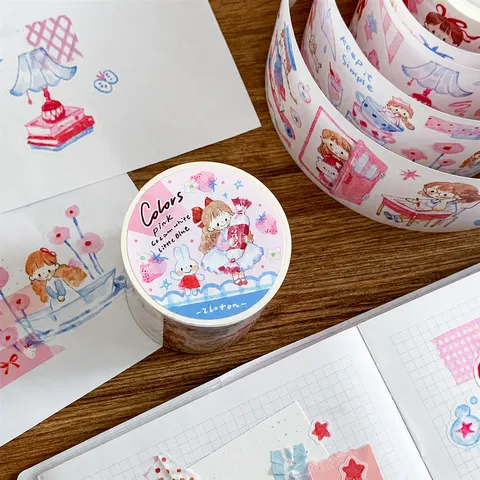 Decoratieve Washi Tape Sticker Rol Stans Collage Materiaal Handgetekende Illustratie Schattige Schrijfwaren Voor Journal DIY