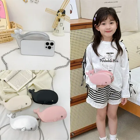 Sac Bandoulière Mignon en Forme de Dauphin pour Enfants Cuir PU Chaîne en Métal Sac à Épaule pour Garçons Filles Décontracté