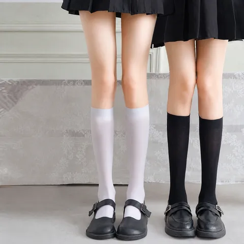 Women Velvet Micro Pressure Calf Socks Thin Slimming JK Style Mid Tube Silk Socks Anti Hook Summer Stockings For School Wear