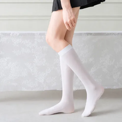 Women Velvet Micro Pressure Calf Socks Thin Slimming JK Style Mid Tube Silk Socks Anti Hook Summer Stockings For School Wear