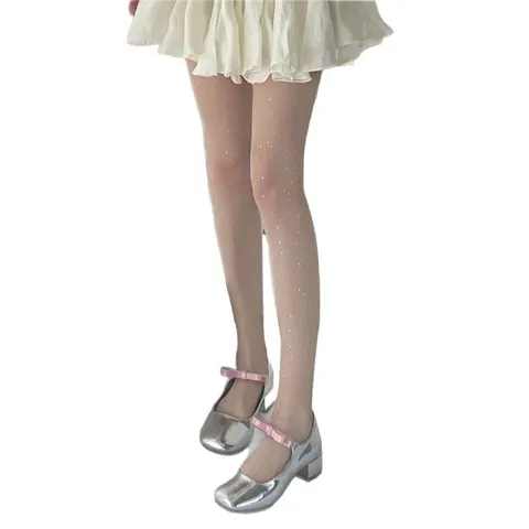 Medias de Lentejuelas Brillantes de Estrella para Mujer Finas Primavera Verano Blingbling Pantyhose Sexy Color Sólido Leggings de Poliéster para Fiesta Diaria