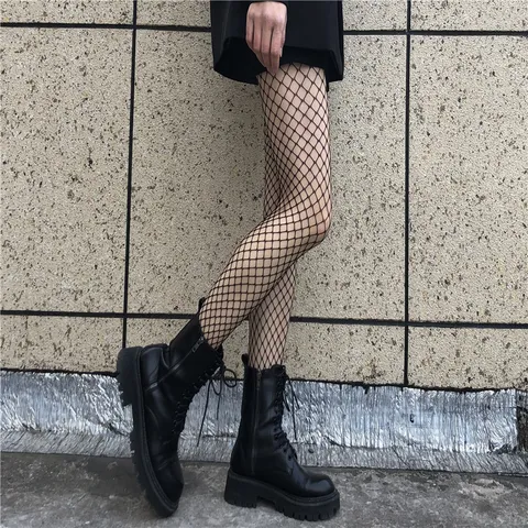 Women Sexy Mesh Fishnet Stockings Hollow Out Black White JK Style High Elasticity Pantyhose Hosiery Ladies Accessory