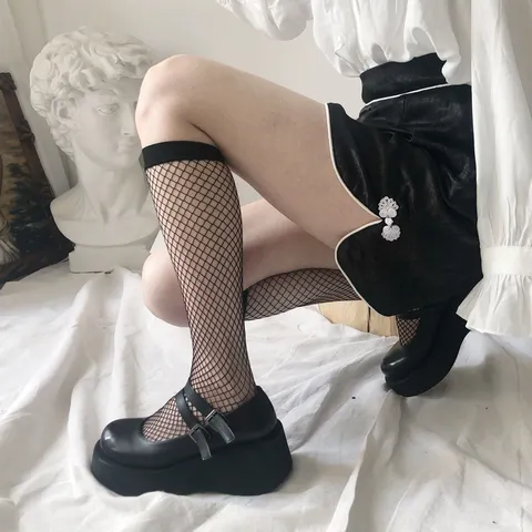 Dames Gothic Lolita Visnet Halve Sokken Schattige Strik Opengewerkt JK Uniform Kousen