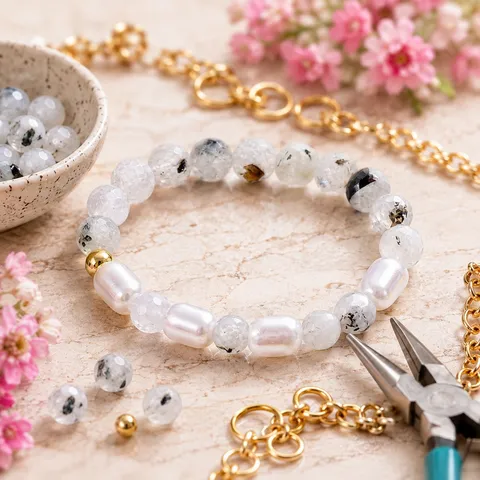 Bracelet de Perles Fait Main en Matériau Mixte Cristal Perle Perles Métal Rondes Bijoux de Mode Minimalistes