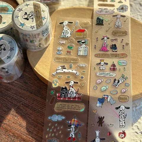 Decoratieve Washi-tape PET-tape Gespletene Rol Zand Ambacht Maskeringstape Schattig Dalmatische Ster Goudvis Thema Dagboek DIY