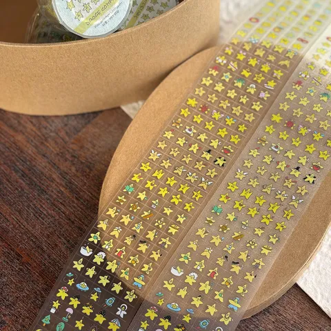 Decoratieve Washi-tape PET-tape Gespletene Rol Zand Ambacht Maskeringstape Schattig Dalmatische Ster Goudvis Thema Dagboek DIY