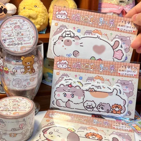 Cute Cartoon Cat Washi Tape Set Sticky Notes Kawaii Stationery Hand Ledger Decorative Stickers Scrapbook Supplies