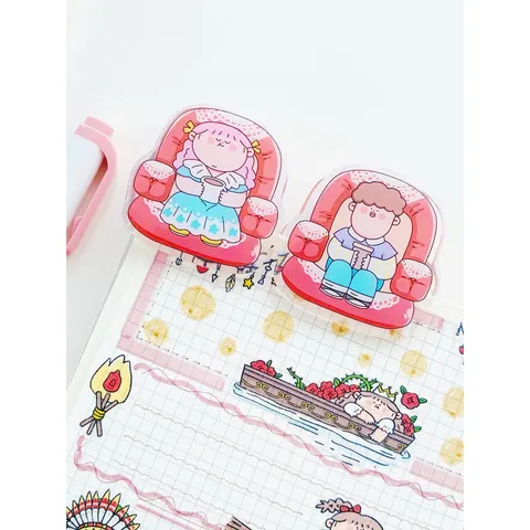 Originele Schattige Cartoon Planner Clip Vintage Stijl Acryl Metaal Binder Clips Voor Kantoor School Kantoorartikelen Studenten Cadeau