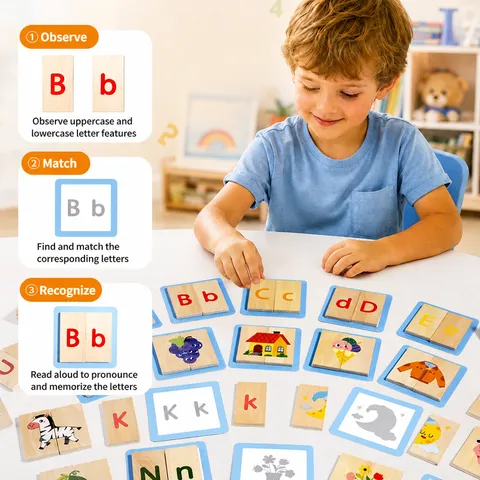 Jouet Éducatif de Puzzle de Correspondance d'Ombre et de Lettre en Bois pour Enfants Jeu de Plateau d'Apprentissage d'Alphabet et d'Animal Montessori