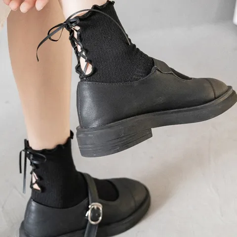 Lolita Süße Schleife Band Spitze Rüsche Damen Wadenlange Socken Weiß Schwarz Japanische JK Schüler Baumwolle Socken