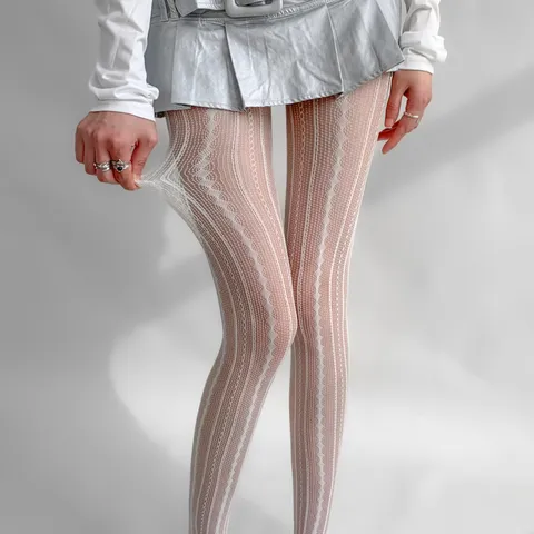 Collant da Donna Sexy a Righe in Pizzo Floreale Sottili Trasparenti in Nylon Calze Traforate Stile Y2K Punk per Feste