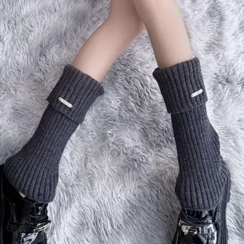 Women Winter Warm Knit Leg Warmers Y2K Fashion Slouch Socks Solid Color Thickened Thermal Boot Cuffs Leg Cover