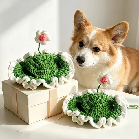Handmade Knitted Pet Hat Cute Floral Crochet Kitten Puppy Headwear Soft Woolen Yarn Daily Photo Accessories Pet Supplies