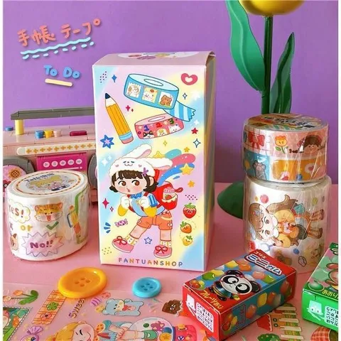Schattige Cartoon Washi Tape Rol En Calqueerpapier Dagboek Scrapbooking Decoratieve Kantoorartikelen Plakband