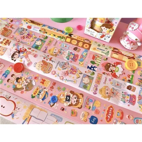 Schattige Cartoon Washi Tape Rol En Calqueerpapier Dagboek Scrapbooking Decoratieve Kantoorartikelen Plakband