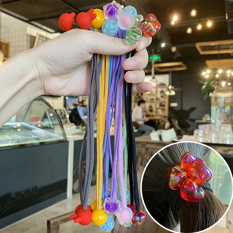 Kinderen Leuke Cartoon Haarelastiekjes Kleurrijke Lange Touw Haartouw Kralen Elastische Haaraccessoires Voor Meisjes Dagelijkse Haarstyling