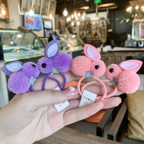 Coleteros de Peluche de Conejo de Dibujos Animados Lindo para Niños de Nailon Suave Cuerdas de Pelo Elásticas Accesorios de Pelo Diario