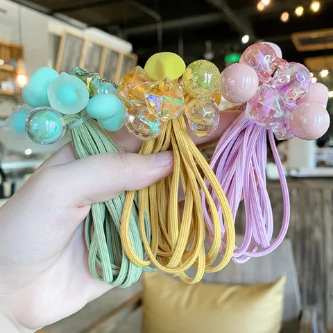 Kinderen Kleurrijk Haarelastiekjes Set Nylon Acryl Tekenfilm Kralen Elastisch Haar Touwen Dagelijks Haar Accessoires Voor Meisjes