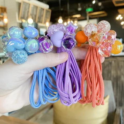 Kinderen Kleurrijk Haarelastiekjes Set Nylon Acryl Tekenfilm Kralen Elastisch Haar Touwen Dagelijks Haar Accessoires Voor Meisjes