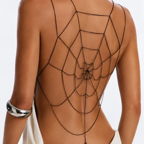 Catena per Corpo con Frange a Ragnatela Punk Gotico Catena Posteriore in Metallo Nero Gioiello da Vita Sexy per Donne Festa