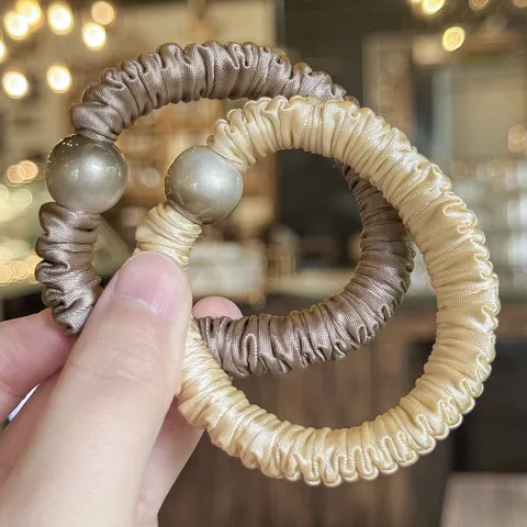 Satin Hair Scrunchies with Artificial Pearl Gradient Hair Rope Elastic Hair Ties Elegant Hair Accessories for Women Girls
