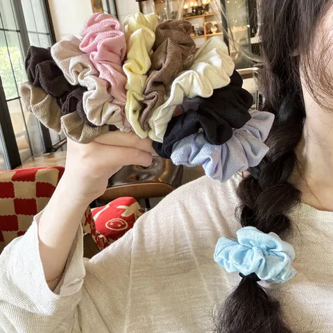 Coletero de Lino Color Sólido Plisado Alta Elasticidad Cuerda de Pelo Simple Dulce Accesorios de Cabello Soporte de Cola de Caballo para Mujeres