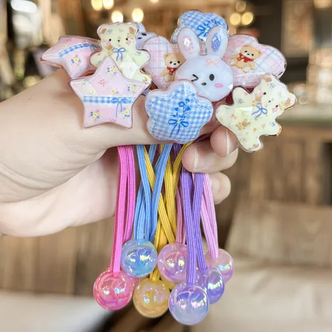 Kids Cute Cartoon Acrylic Hair Ties Colorful Hair Ropes Ponytail Holders Hair Accessories For Girls Hair Styling