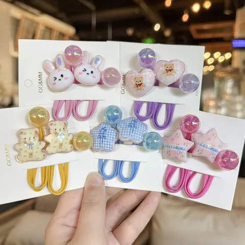 Kids Cute Cartoon Acrylic Hair Ties Colorful Hair Ropes Ponytail Holders Hair Accessories For Girls Hair Styling