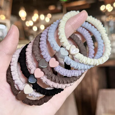 Korean Satin Hair Scrunchie Cute Love Heart Pendant High Elastic Hair Tie Simple Daily Hair Accessories For Women