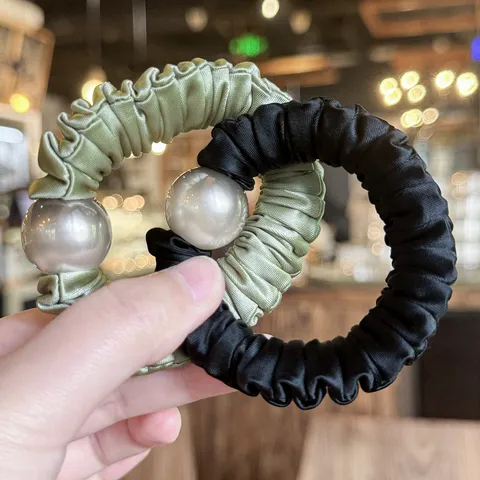 Satin Hair Scrunchies For Women Gradient Pearl Elastic Hair Ropes Sweet Hair Accessories Ponytail Holder